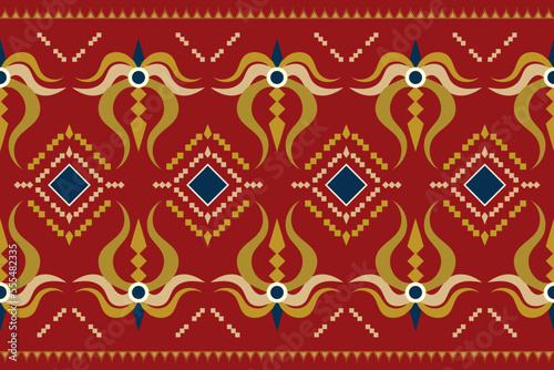 Ethnic fabric pattern geometric style. Sarong Aztec Ethnic oriental pattern traditional Crimson red background. Abstract,vector,illustration. use for texture,clothing,wrapping,decoration,carpet.