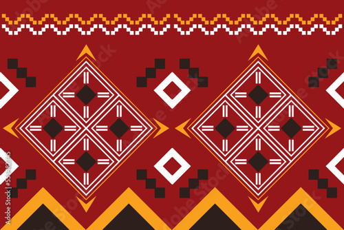 Ethnic fabric pattern geometric style. Sarong Aztec Ethnic oriental pattern traditional Crimson red background. Abstract,vector,illustration. use for texture,clothing,wrapping,decoration,carpet.