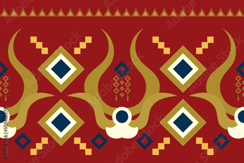 Ethnic fabric pattern geometric style. Sarong Aztec Ethnic oriental pattern traditional Crimson red background. Abstract,vector,illustration. use for texture,clothing,wrapping,decoration,carpet.