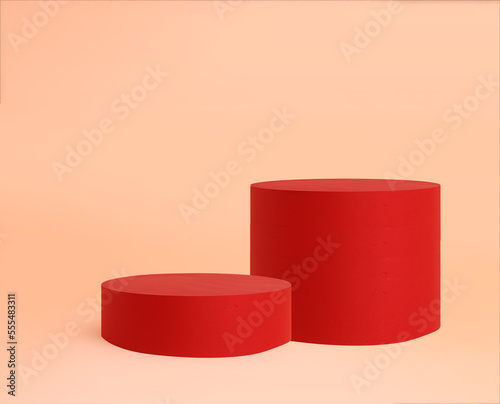 Cuadro en lienzo Red pedestals and risers on beige background