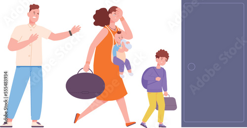 Woman going out from home after fight with husband