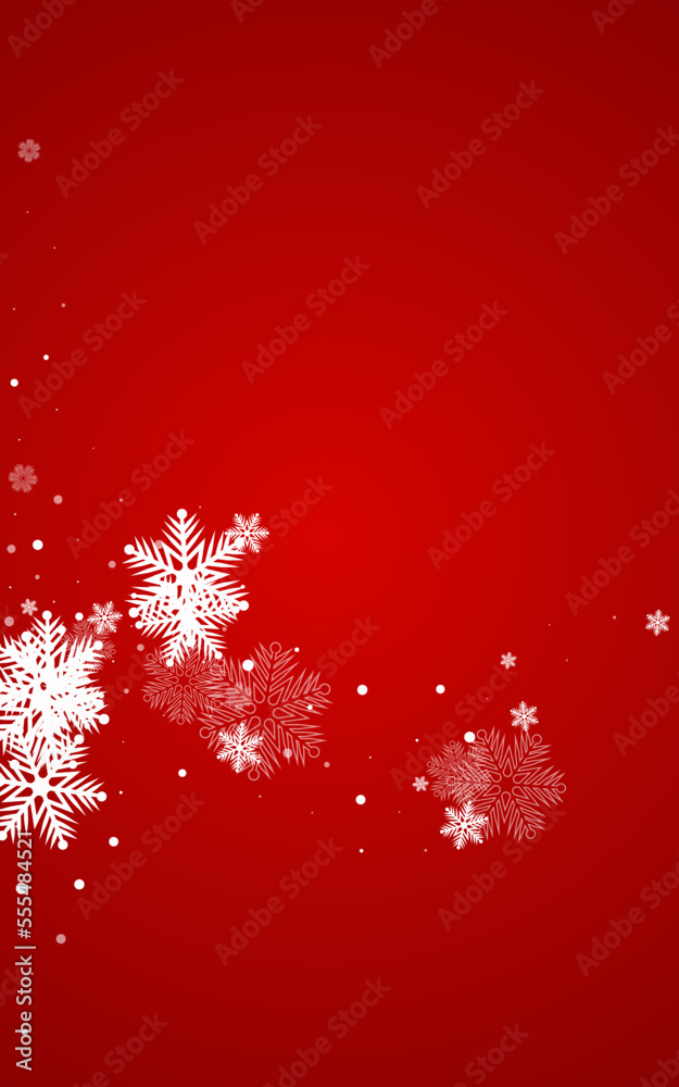 White Snowflake Vector Red Background. Falling