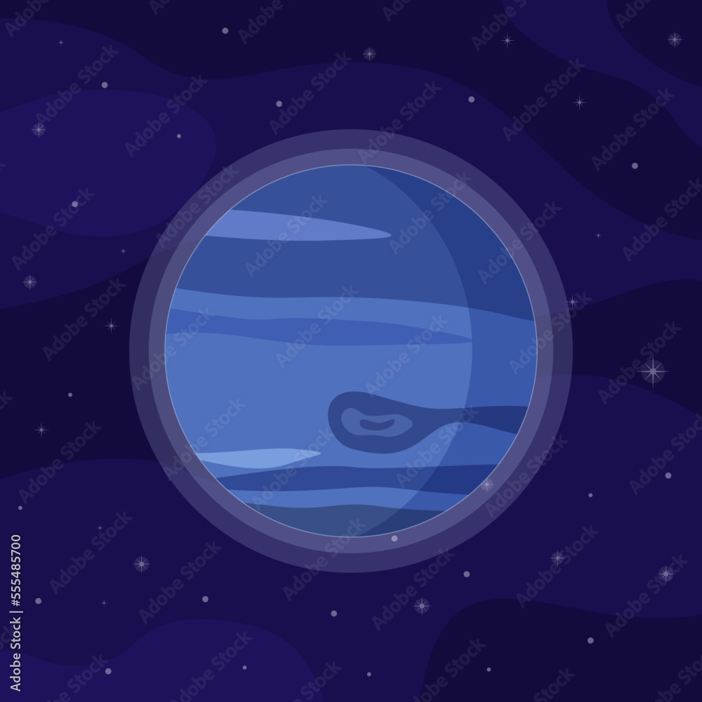 Colorful planet. Neptune and stars on a blue background. Neptune icon. Vector illustration in cartoon style. Colorful planet. Neptune and stars on a blue background. Neptune icon. Vector illustration in cartoon style.