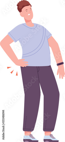 Young man with hurting back. Spine pain icon