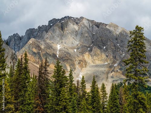 Rugged Rocky Mountains and forest in Kananaskis Country along Bighorn Highway and Kananaskis Trail, Peter Lougheed Provincial Park; Kananaskis Improvement District, Alberta, Canada photo