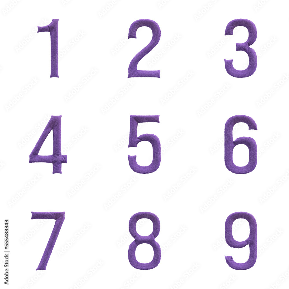 3D Render Set of Towel Font including letters, numbers and punctuation marks