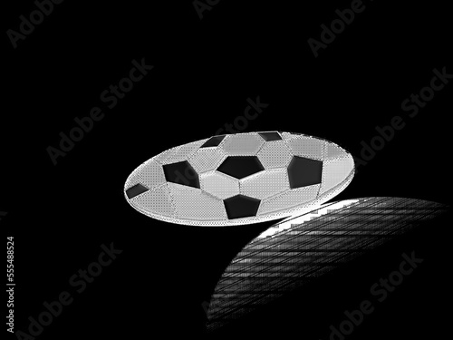 soccer ball plated and in grainy form in the dark
