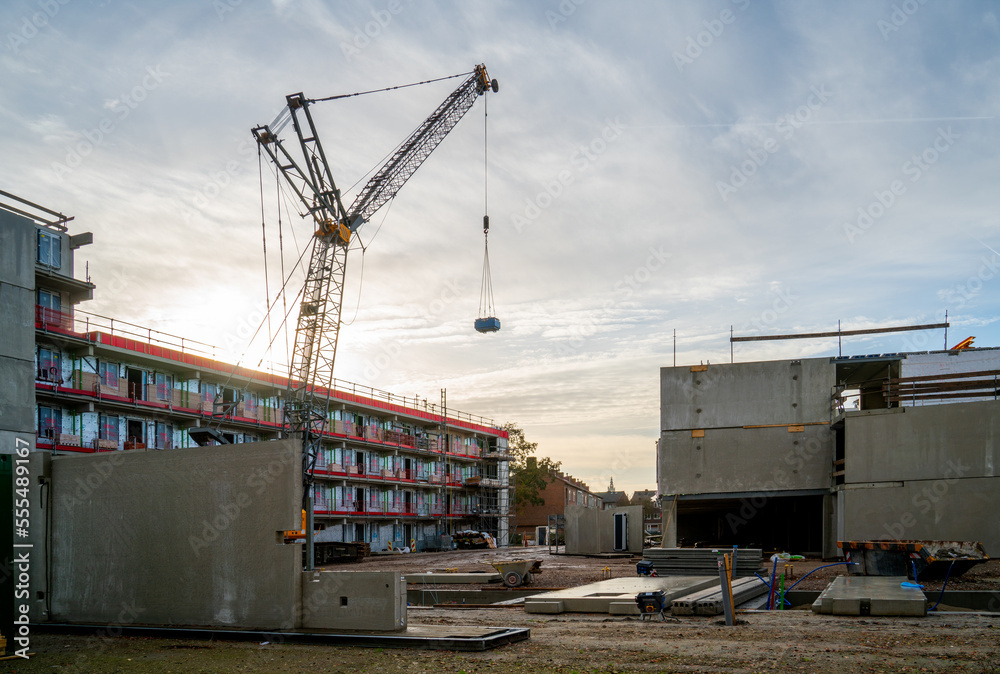 Construction of a prefab apartment building in the Netherlands
