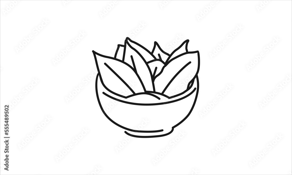vector line art of leaves in a bowl vector line art of leaves in a bowl
