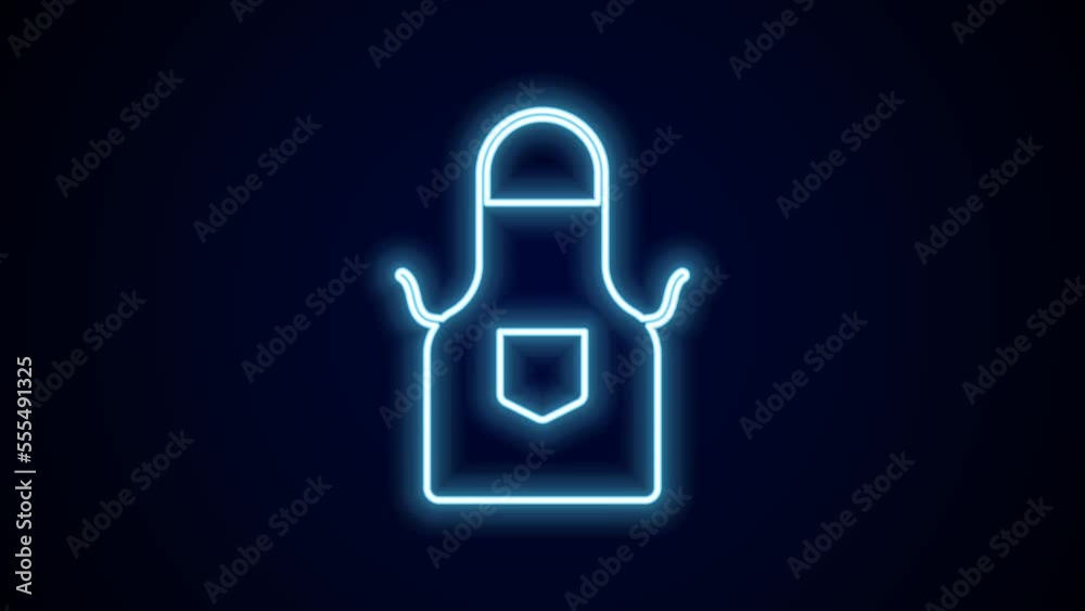 Glowing neon line Kitchen apron icon isolated on black background. Chef uniform for cooking. 4K Video motion graphic animation Glowing neon line Kitchen apron icon isolated on black background. Chef uniform for cooking. 4K Video motion graphic animation