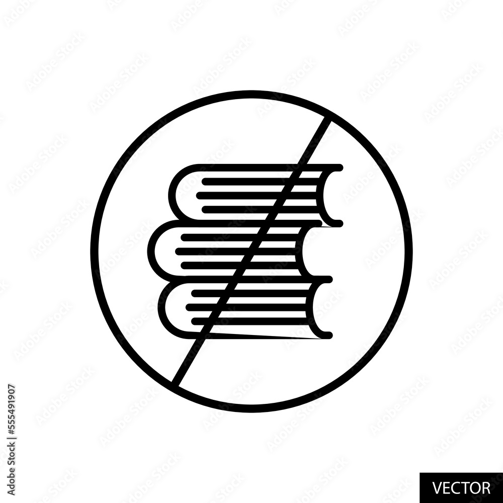 Book not allowed, No books, Books not available, Forbidden sign vector icon in line style design for website, app, UI, isolated on white background. Editable stroke. Vector illustration.