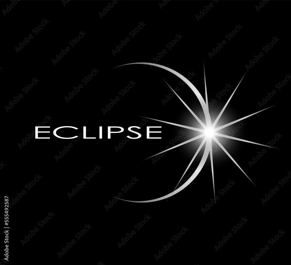 eclipse concept symbol on black background/ sun shine logo