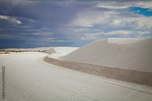 Roadway in Gypsum dune field, Tularosa, Basin, White Sands National Monument; Alamogordo, New Mexico, United States of America photo