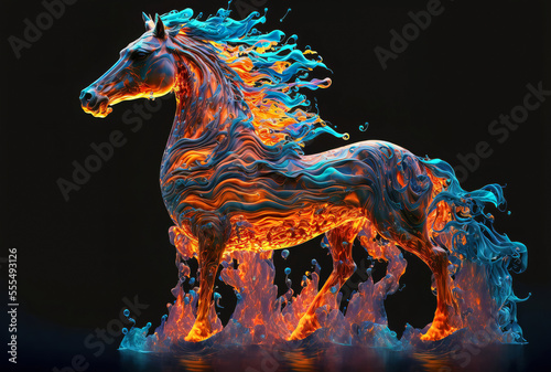 glass horse with a beautiful golden mane, 3d rendering