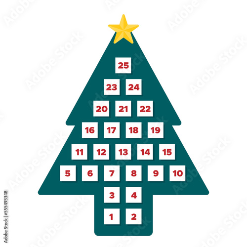 Christmas tree advent calendar. Merry Christmas inspiration. Vector illustration  flat design