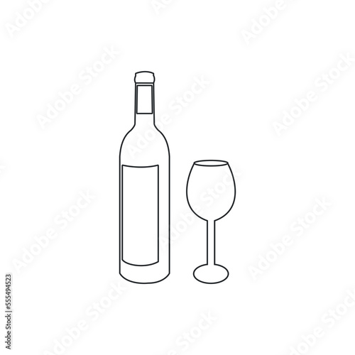 Bottle and glass of wine silhouette,wine vector, simple illustration