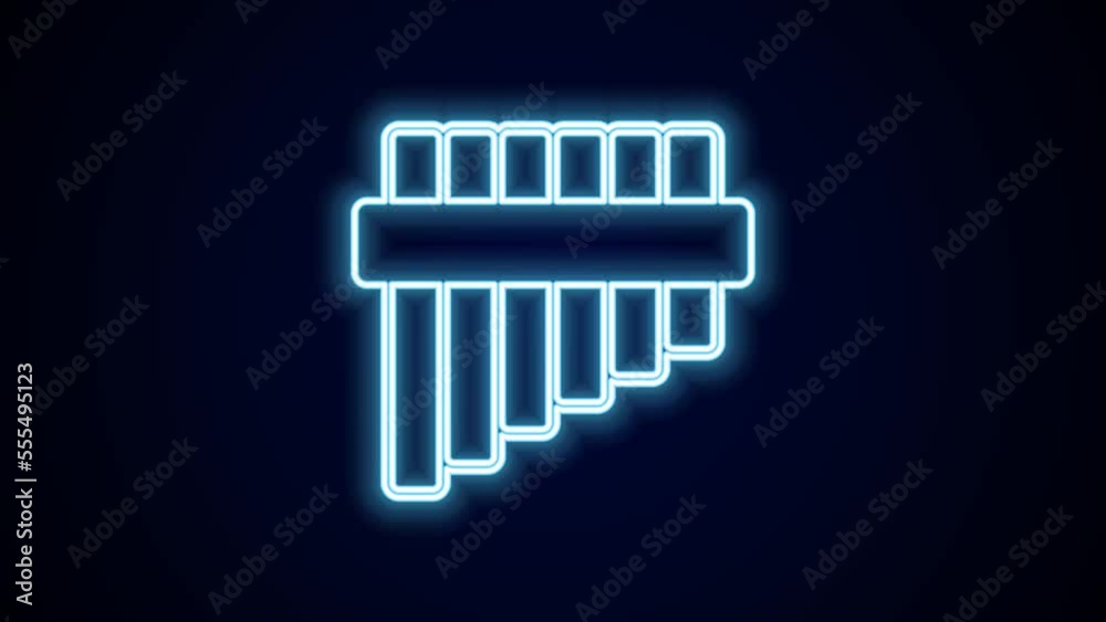 Glowing neon line Pan flute icon isolated on black background. Traditional peruvian musical instrument. Folk instrument from Peru, Bolivia and Mexico. 4K Video motion graphic animation Glowing neon line Pan flute icon isolated on black background. Traditional peruvian musical instrument. Folk instrument from Peru, Bolivia and Mexico. 4K Video motion graphic animation