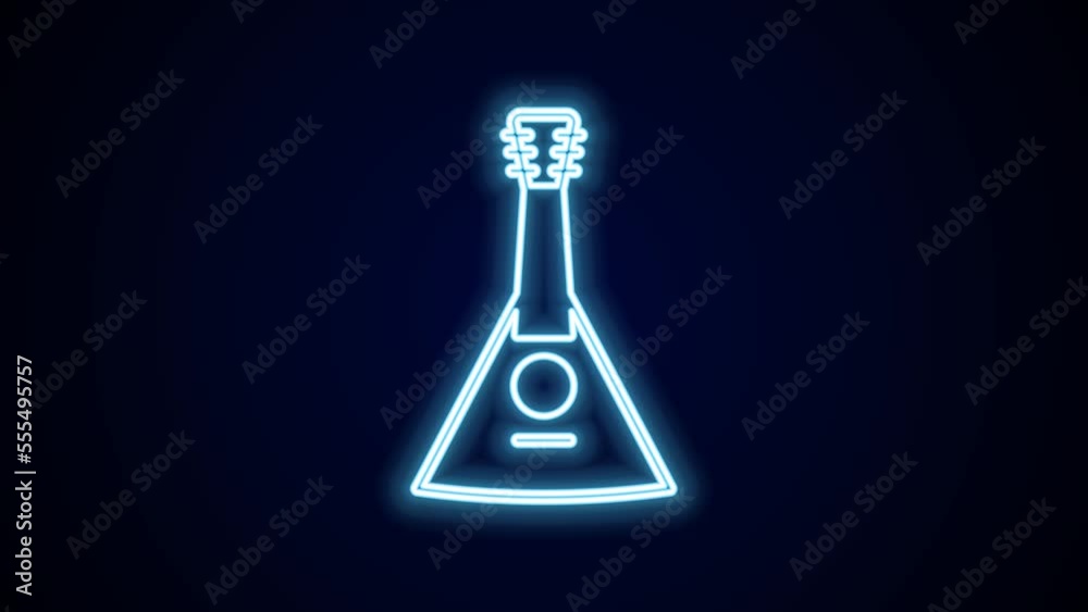 Glowing neon line Musical instrument balalaika icon isolated on black background. 4K Video motion graphic animation Glowing neon line Musical instrument balalaika icon isolated on black background. 4K Video motion graphic animation