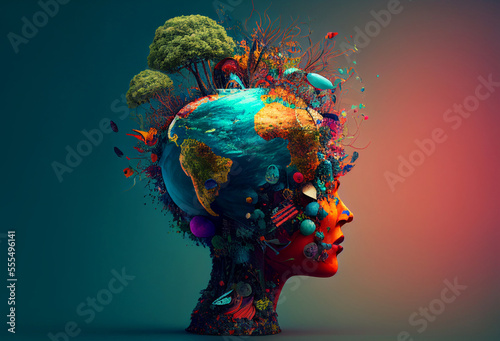 Concept of mental health, ecology, peace. Humanity's connection to nature.