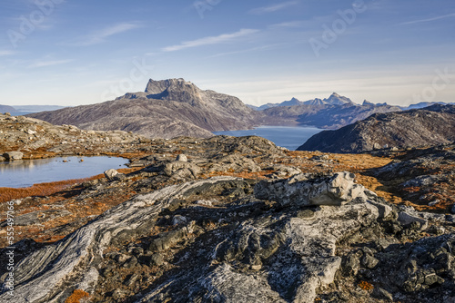 Rugged landscape on the Greenland coast; Sermersooq, Greenland photo