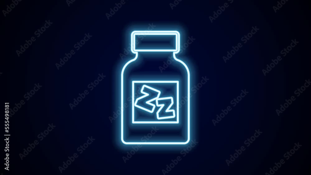 Glowing neon line Sleeping pill icon isolated on black background. 4K Video motion graphic animation Glowing neon line Sleeping pill icon isolated on black background. 4K Video motion graphic animation