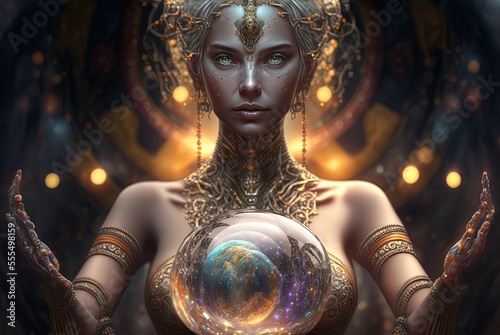 Goddess of Destiny. Generative AI, non-existent person.