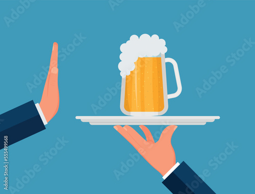 Rejecting the offered alcohol. No alcohol concept Eps 10