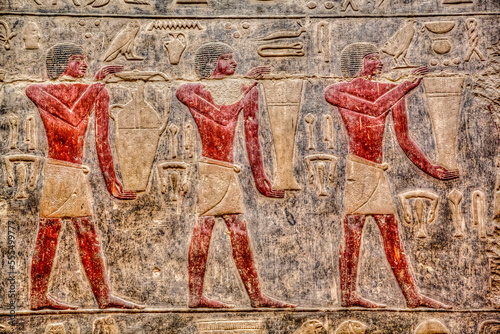 Reliefs, Mastaba of Kagemni, Necropolis of Saqqara, UNESCO World Heritage Site; Saqqara, Egypt