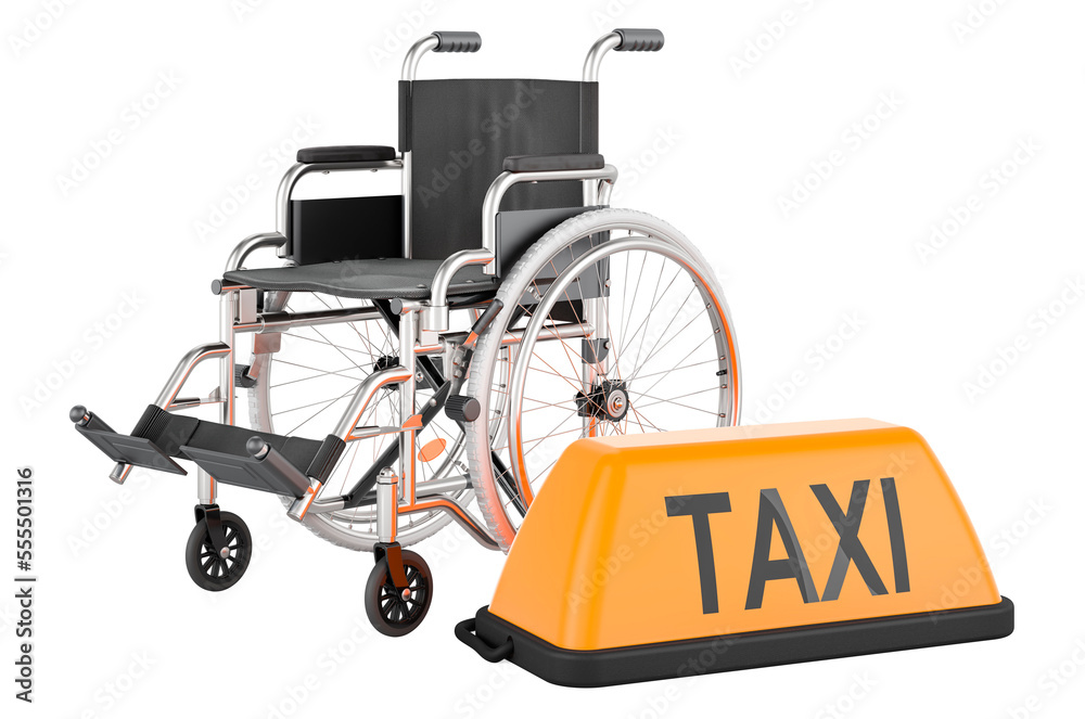 Taxi car signboard with wheelchair. 3D rendering Taxi car signboard with wheelchair. 3D rendering