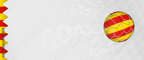 Banner design of a football ball with flag of Catalonia in football net, the goal by national soccer team of Catalonia.
