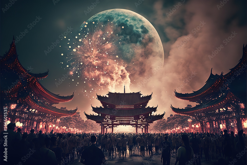 Lunar New Year Celebration in China, AI Generated Illustration Lunar New Year Celebration in China, AI Generated Illustration