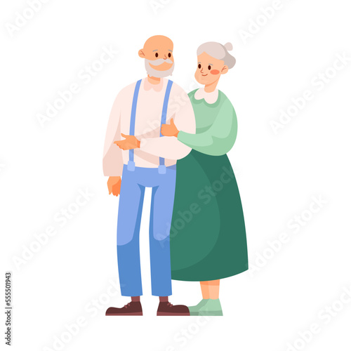 Happy Senior Man and Woman Standing and Smiling Vector Illustration