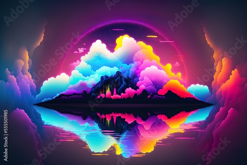 Tela Clouds and a neon sky bounce off of the sea in this surreal abstract environment