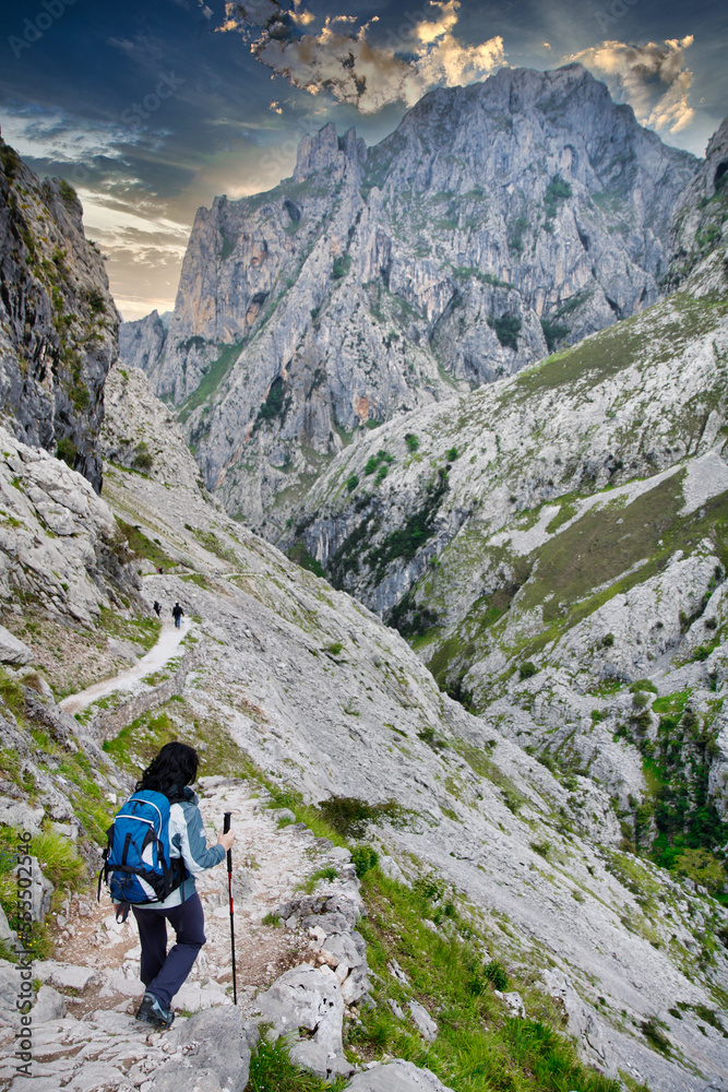 The route of the Cares Canyon, in the Picos de Europa National Park, between Asturias and Leon provinces, Spain