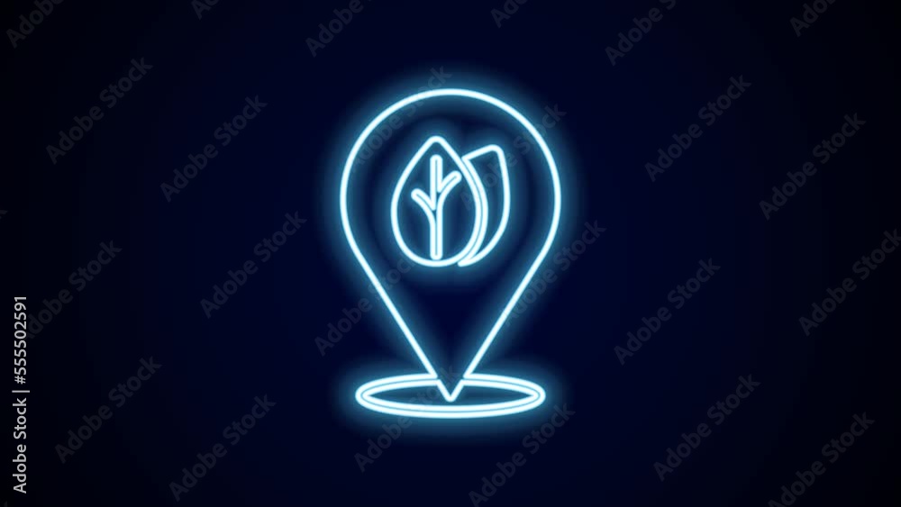 Glowing neon line Location pin with leaf inside icon isolated on black background. Leaves sign. Fresh natural product symbol. 4K Video motion graphic animation Glowing neon line Location pin with leaf inside icon isolated on black background. Leaves sign. Fresh natural product symbol. 4K Video motion graphic animation
