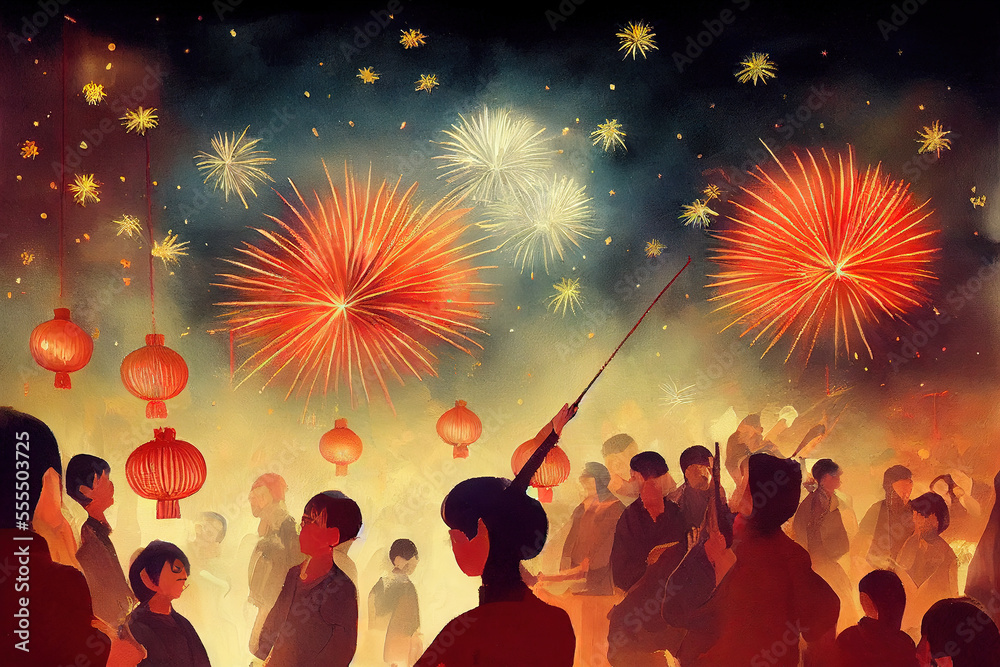 Lunar New Year Celebration, AI Generated Illustration
