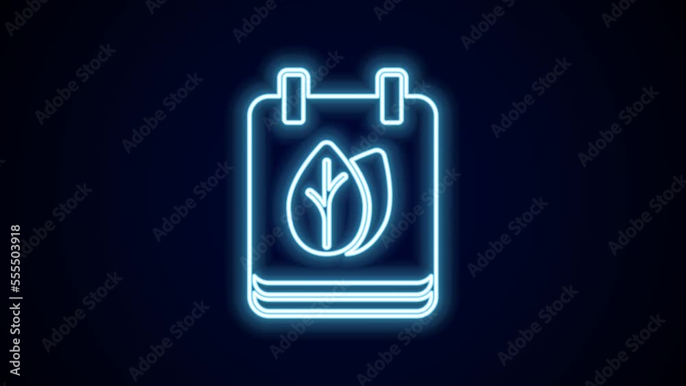 Glowing neon line Calendar with autumn leaves icon isolated on black background. 4K Video motion graphic animation Glowing neon line Calendar with autumn leaves icon isolated on black background. 4K Video motion graphic animation
