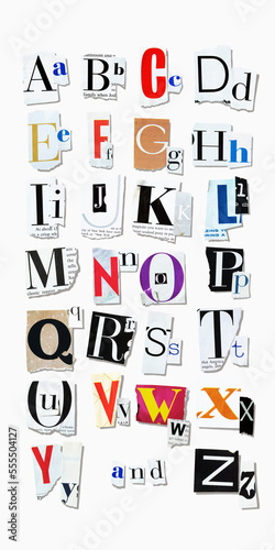 Letters of the Alphabet Cut Out of Magazine Pages photo