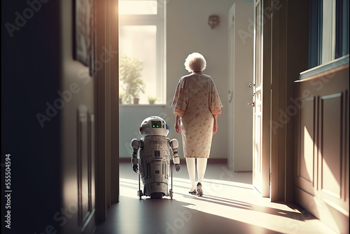 Future of geriatric care with robots in retirement home photo