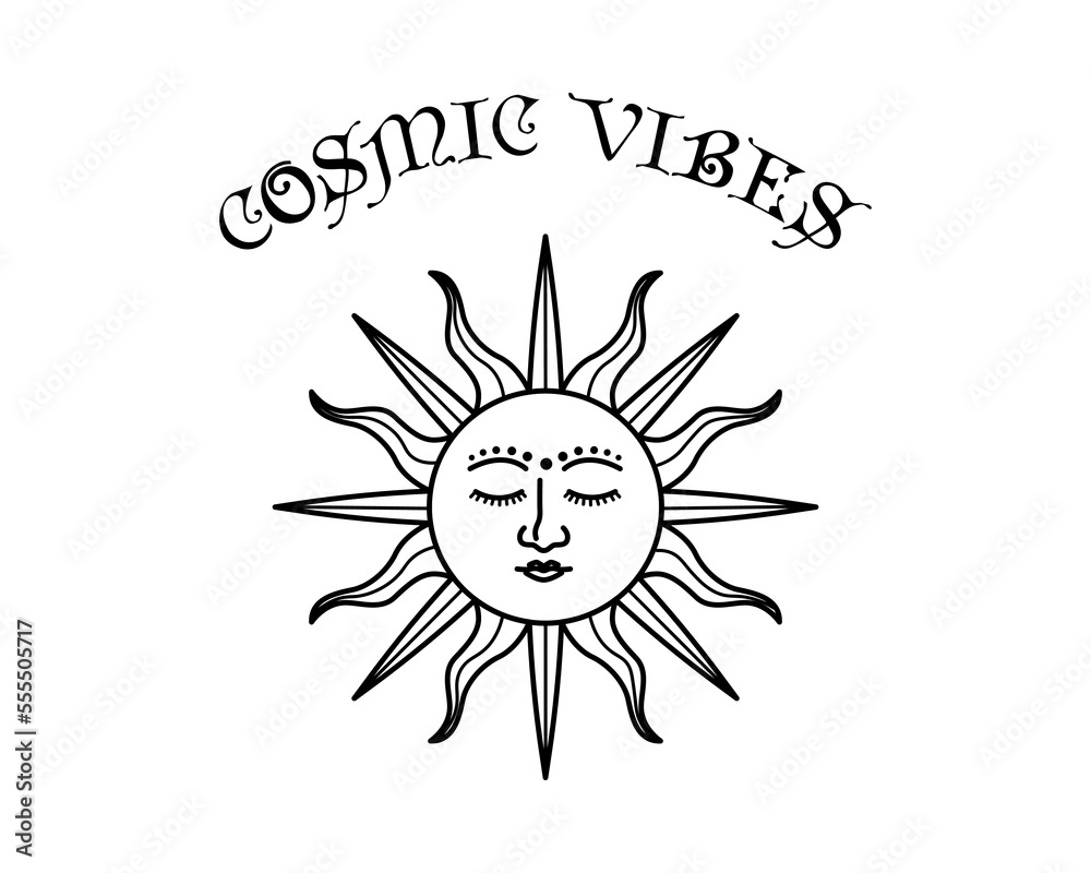 Fototapeta premium Cosmic vibes slogan with celestial sun vector