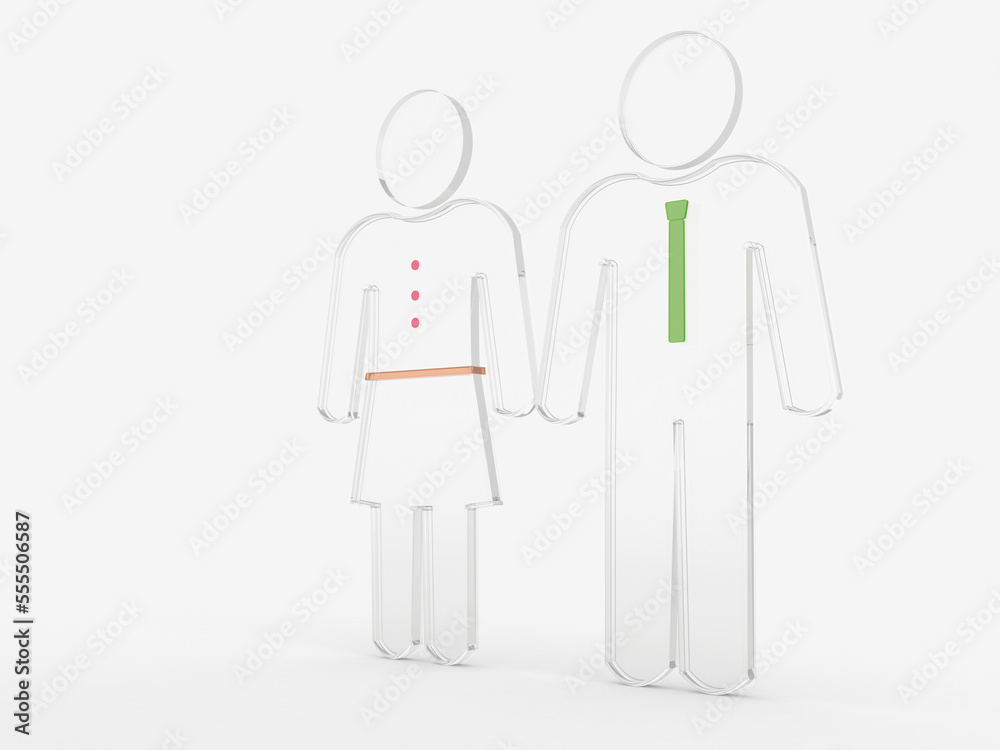 3D Illustration of Glass Couple Symbols on White Background 3D Illustration of Glass Couple Symbols on White Background