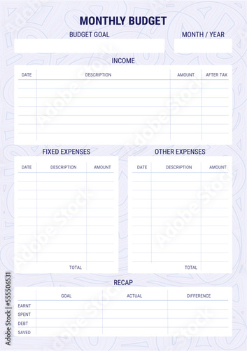 Budget planner template vector blank