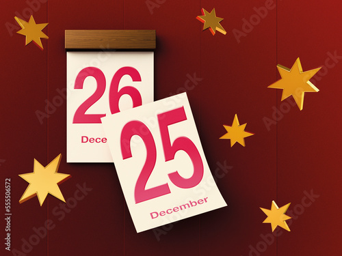 Digital Illustration of Sheet Calendar with 25th and 26th of December photo
