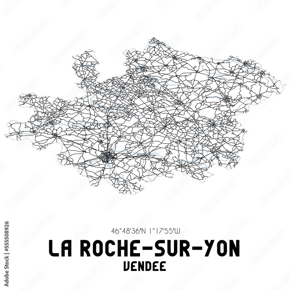 Black and white map of La Roche-sur-Yon, Vend�e, France.