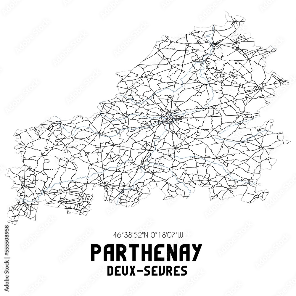 Fototapeta premium Black and white map of Parthenay, Deux-S�vres, France.