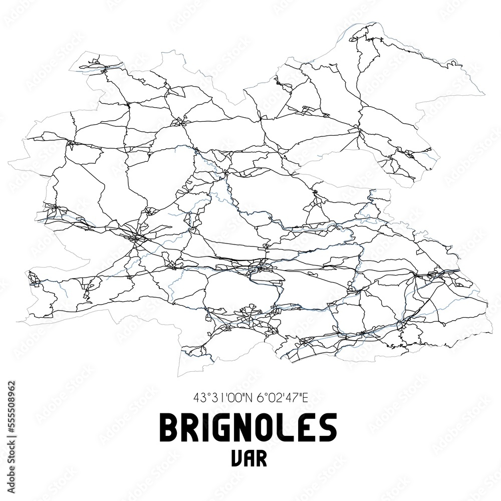Black and white map of Brignoles, Var, France.