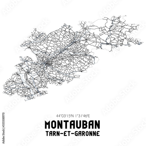 Black and white map of Montauban, Tarn-et-Garonne, France.