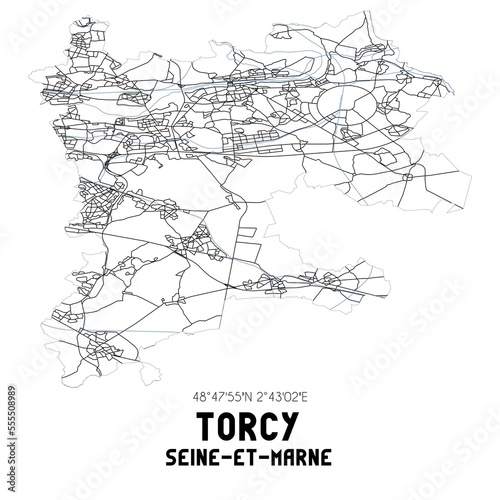 Black and white map of Torcy, Seine-et-Marne, France.
