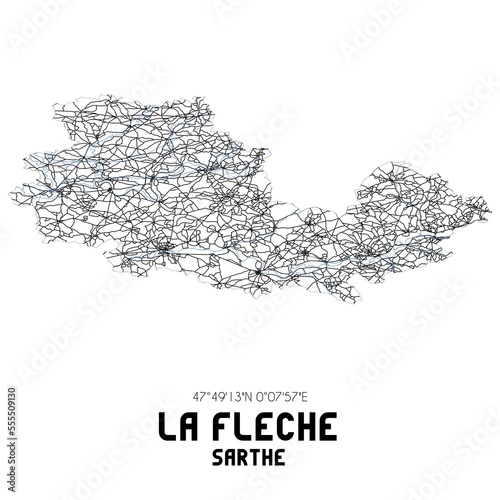 Black and white map of La Fl�che, Sarthe, France.