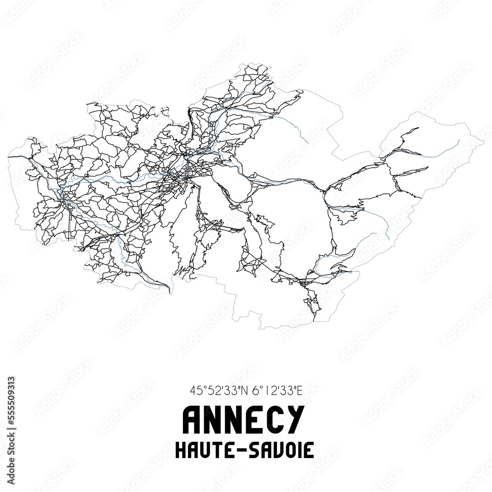 Obraz premium Black and white map of Annecy, Haute-Savoie, France.
